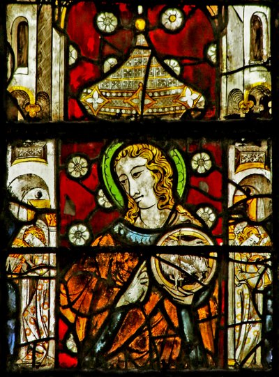 Window depicting Saint (probably John) and musical Angels in the sideshafts by French School